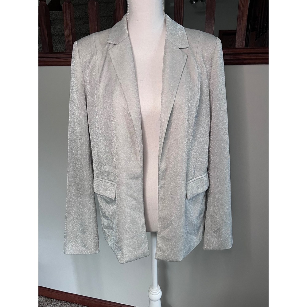 Steve Madden Womens Metallic Silver Blazer Open Front Shimmer Jacket Small